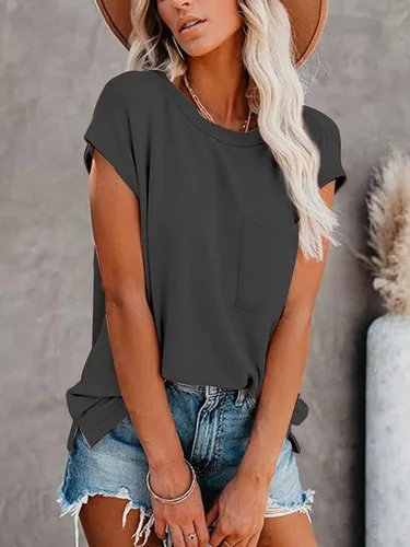 Vista 36 de CNFUFEN Camisetas de manga corta/larga para mujer, a la moda, casual, de verano, ligeras, sólidas, de moda