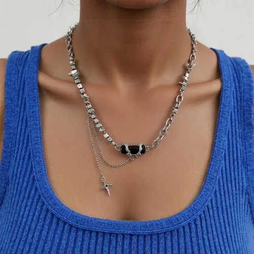 Vista 91 de Y2k - Collar irregular con dije de estrella, piedra de luna, diseño de cadena de moda, joyería de plata picante para mujer