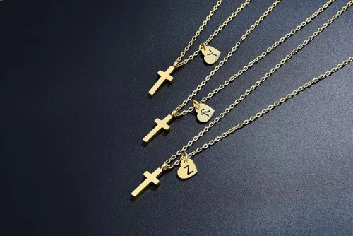Vista 6 de Tiny Cross Necklace for Girls Heart Initial Necklace Women Heart Birthstone Necklace Letter Stainless Steel Pendant Jewelry First Communion