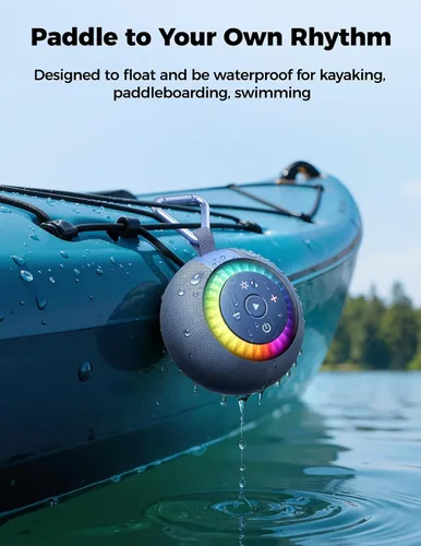 Vista 3 de Altavoz de ducha Bluetooth impermeable portátil: sonido envolvente de 360°, ventosa IPX7 extraíble con perilla de escape al vacío, 2 en 1, luces