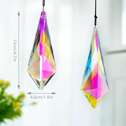 Vista 6 de H&D HYALINE & DORA Prismas Atrapasoles de Cuernos de Cristal con Revestimiento AB de 4.7", Juego de 2 Creadores de Arcoíris Prismas Colgantes
