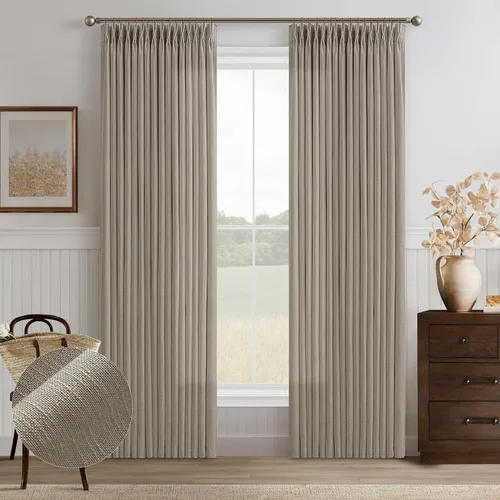 Vista 100 de TWODRAPES Cortinas de Lino Plisadas con Pinza Beige Blancas de 54 Pulgadas de Largo 2 Paneles para Comedor Cocina Dormitorio Plisadas Semi