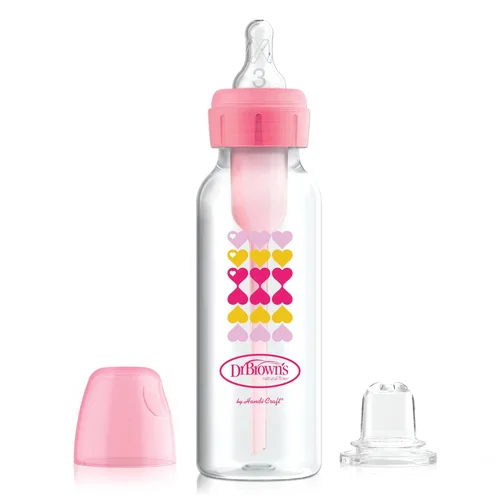 Vista 14 de Kit de iniciación de vasito anti-cólico Dr. Brown's Options+ estrecho, 8 onzas/250mL, con tetina de flujo medio-rápido Nivel 3 y boquilla de sorber