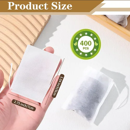 Vista 2 de 400 bolsas de filtro de té desechables para té suelto, material de pulpa de madera, biodegradables y compostables, bolsitas infusoras de té vacías