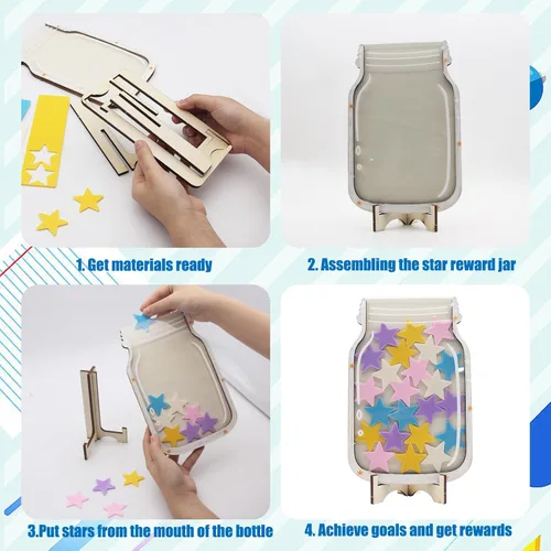 Vista 3 de KJMYYXGS Tarro de recompensa personalizado para el aula, sistema de recompensa de estrella, tarro de incentivo para el aula, tarro de recompensa