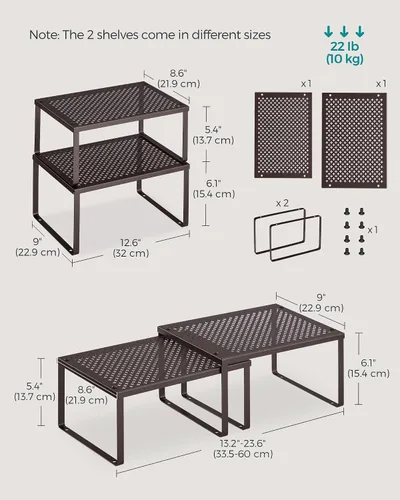 Vista 2 de SONGMICS Estante para especias, juego de 2 organizadores de estantes de metal para gabinetes, organizadores de encimera, elevadores de estantes