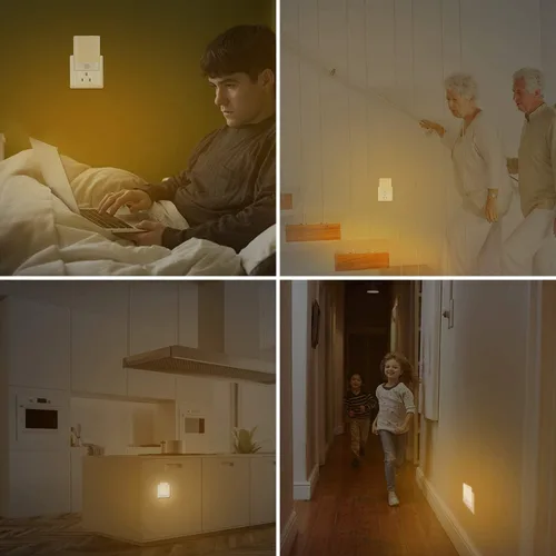 Vista 5 de Luz nocturna LED enchufable, luz nocturna con sensor de movimiento con brillo ajustable, 3 modos de iluminación automático/apagado para niños