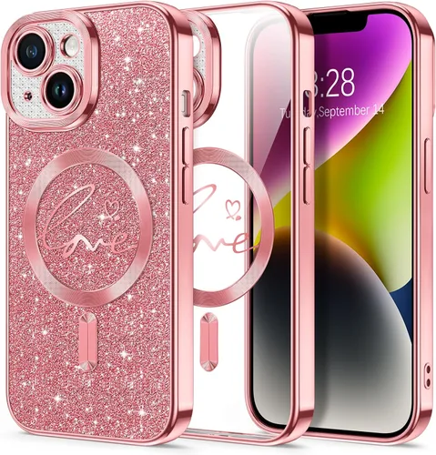 Vista 86 de Hython Funda para iPhone Air con purpurina, compatible con MagSafe Love Heart fundas magnéticas transparentes para teléfono para mujeres y niñas