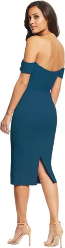 Vista 15 de Dress the Population Vestido para Mujer Bailey de Hombros Descubiertos Escote Corazón Ajustado Midi Tubo Negro