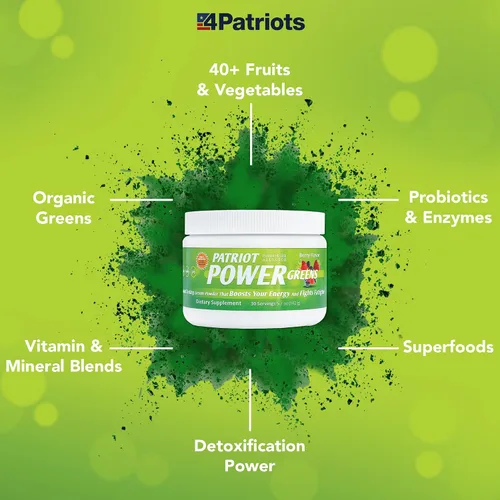 Vista 5 de Patriot Power Greens: más de 40 frutas y verduras, suplemento dietético orgánico de superalimentos, 30 porciones