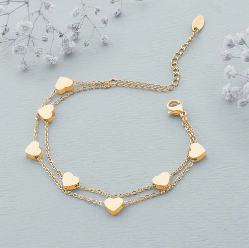 Vista 5 de Pera Jewelry Pulseras de corazón, chapadas en oro de 14 quilates y chapadas en plata, pulseras de corazón con cadena en capas para mujer con caja
