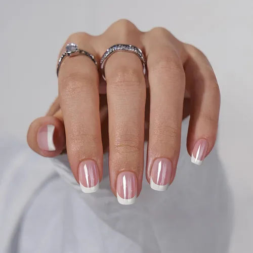 Vista 40 de BTArtbox - Uñas a presión, color crema de vainilla, cuadrado corto, melocotón degradado, 32 unidades 2+ Weeks Wear, Salon-Quality Natural Nails