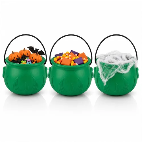 Vista 12 de PMU Caldero de Halloween 6 piezas de 3 pulgadas pequeño de bruja de plástico para caldero negro, para decoración de Halloween
