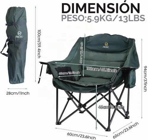 Vista 3 de Nice C Silla de camping de gran tamaño, silla deportiva acolchada XL