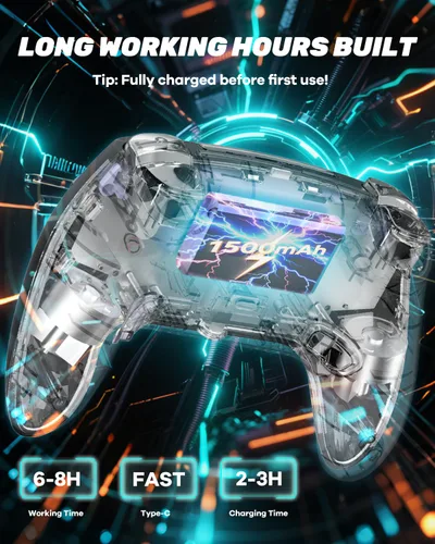 Vista 6 de MYSTILUCK Wireless Pro Controller for PS5/Pro/PC/MAC/Mobile/Steam Deck, Gamepad with 7 Color RGB Lighting/Hall Effect