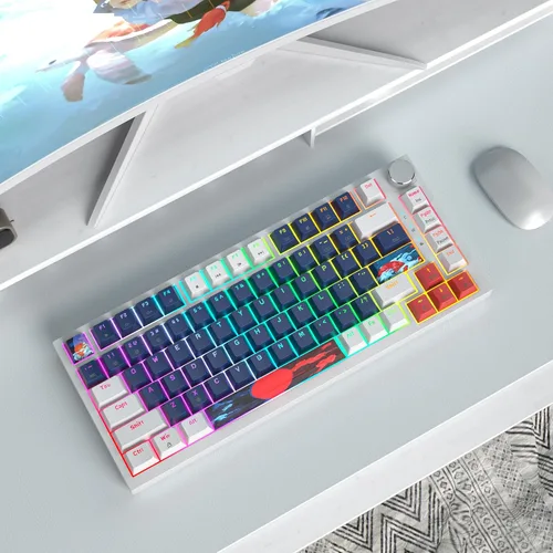 Vista 8 de Teclado mecánico 75% para juegos, teclado de montaje en junta con cable, 82 teclas, teclado intercambiable en caliente, perilla retroiluminada RGB