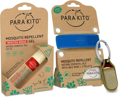 Vista 6 de PARA'KITO Paquete repelente de mosquitos – 1 roll-on 1 pulsera 1 clip (roll-on + azul + camuflaje)
