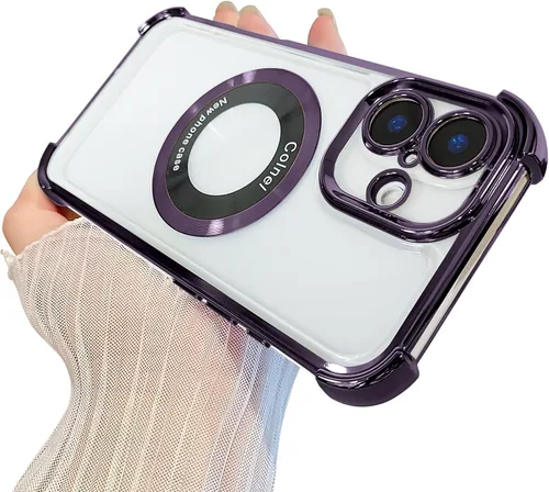 Vista 20 de Funda magnética transparente para iPhone 11, funda de lujo con cuatro esquinas brillantes, protección a prueba de golpes de grado militar