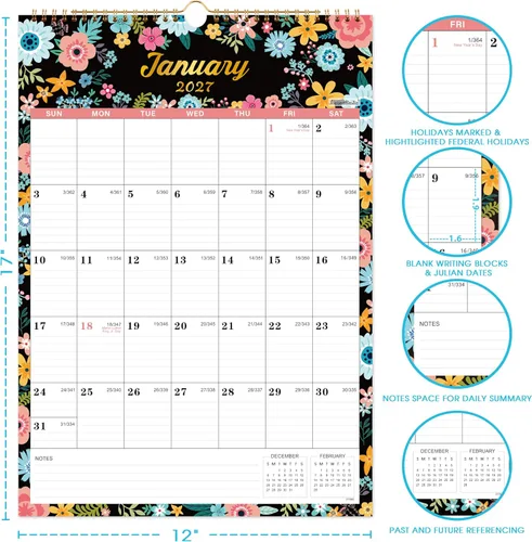 Vista 5 de Calendario de pared 2026 - Calendario 2026, calendario de pared mensual (12 meses) con papel grueso, enero de 2026 a diciembre de 2026, 12 x 17