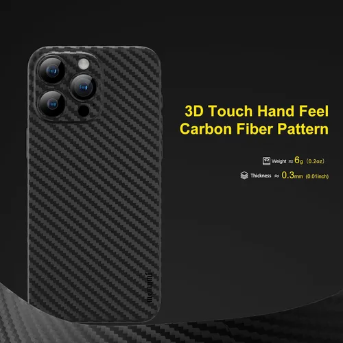 Vista 3 de memumi Funda delgada para iPhone 15 Pro con patrón de fibra de carbono de 0.012 in mate cubierta trasera compatible con iPhone 15 Pro, funda