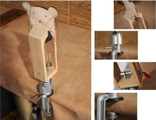 Vista 7 de ZHONGJIUYUAN Artesanía de cuero de madera, costura a mano, giratoria, cuero, cordones, costura, poni, horquilla, abrazadera para manualidades