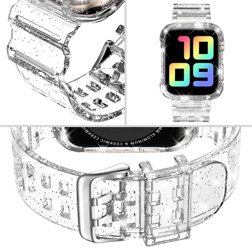 Vista 3 de DABAOZA Compatible con correa transparente de Apple Watch de 1.772 in y Purpurina transparente.