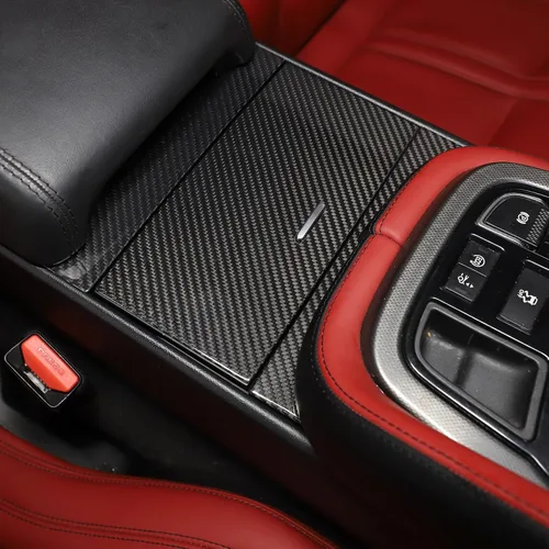 Vista 4 de Daeiclru Caja de almacenamiento de control central de fibra de carbono real, cubierta de panel compatible con Jaguar F-Type 2013-2022, consolas Negro