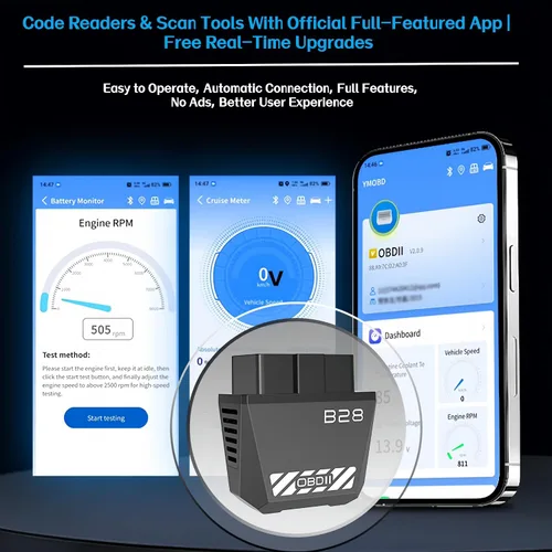 Vista 4 de Escáner inalámbrico Bluetooth OBD2, lector de código automático con reinicio de luz del motor de verificación, datos en vivo y preparación I/M