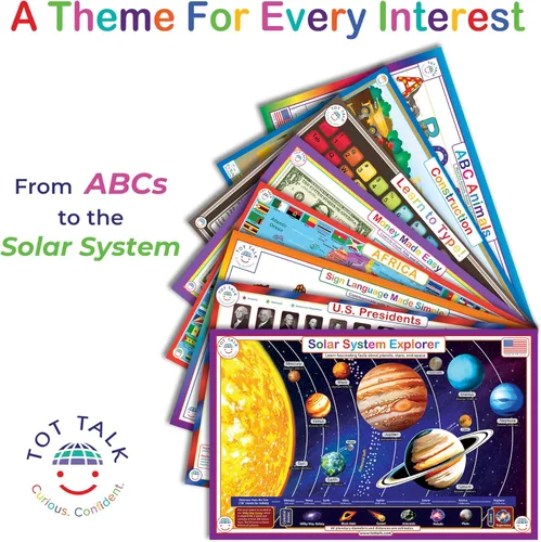 Vista 9 de Tot Talk Paquete de 4 manteles individuales educativos de aprendizaje temprano para niños, fabricado en Estados Unidos, alfabeto ABC mayúscula, ABC