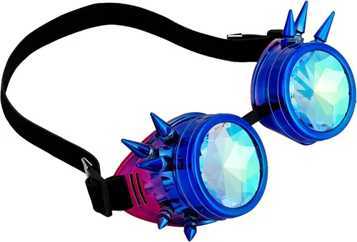 Vista 120 de Gafas de caleidoscopio retro con pinchos, gafas de cristal arcoíris steampunk estilo soldadura, gafas de cosplay punk