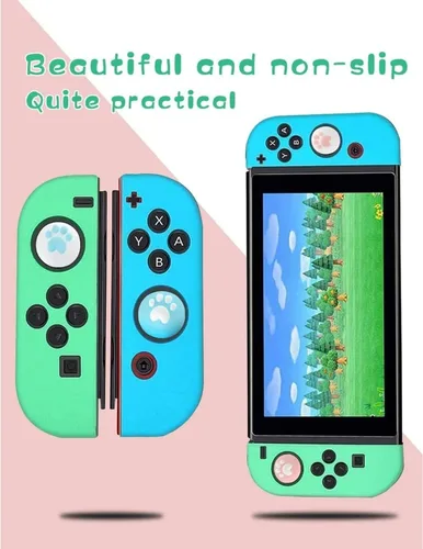 Vista 2 de Switch Joycon - Tapas de agarre para pulgar, funda de silicona con diseño de pata de gato para SwitchOLEDSwitch Lite, fundas de botón analógicas