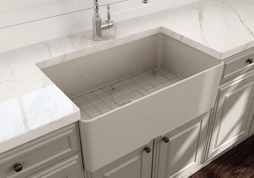 Vista 7 de BOCCHI Aderci - Fregadero de cocina ultradelgado con delantal delantero de granja de 30 pulgadas, fregadero de cocina de un solo tazón con rejilla