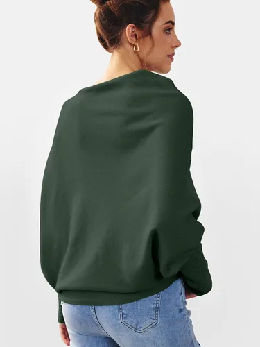 Vista 4 de LILLUSORY Womens Batwing Oversized Sweaters Assymetrical Off The Shoulder Boat Neck Wrap Tunic Tops Fall Fashion Cloth Outfit