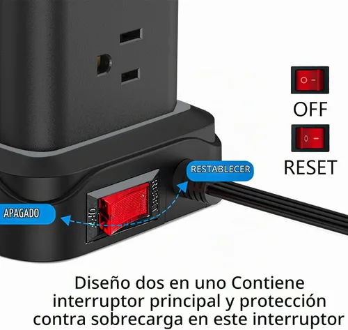 Vista 6 de PASSUS - Regletas de alimentación con protección contra sobretensiones, cable de extensión plano de 6 pies con múltiples tomas, torre de 16 tomas