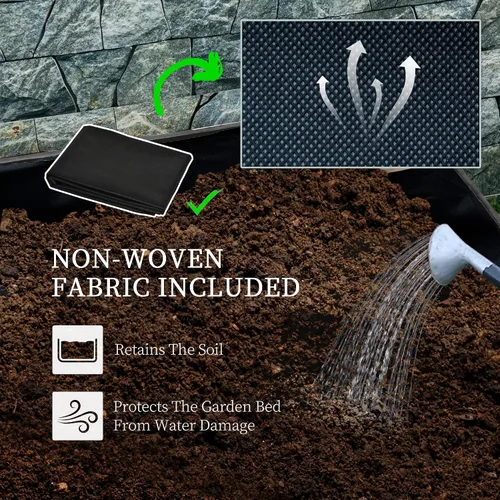 Vista 6 de Outsunny Cama de jardín elevada de 2 niveles con enrejado, maceta elevada de madera con agujeros de drenaje, forros, esquinas de metal, maceta