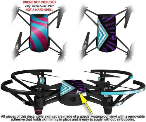 Vista 2 de Skin Wrap 2 Pack para DJI Ryze Tello Drone dos tonos olas verde azulado color rosa neón Drone No Incluidas