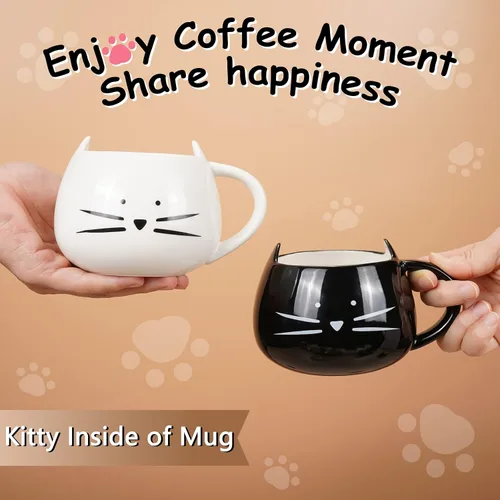 Vista 4 de Koolkatkoo Juego de tazas de café con diseño de gato lindo para niñas y mujeres, tazas de cerámica para parejas de gatitos para amantes