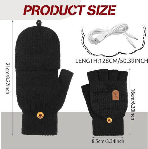 Vista 3 de SATINIOR 2 pares de guantes calentados USB de invierno, guantes calentadores de manos USB sin dedos, guantes eléctricos calentadores de manos