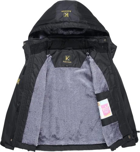 Vista 3 de Keevoom Chaqueta de esquí impermeable para niña, abrigo de nieve de forro polar, resistente al viento, chaqueta de snowboard de invierno cálida