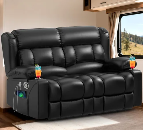 Vista 14 de Juego de sofá reclinable loveseat con 2+1 piezas, 2 plazas estilo minimalista reclinable manual con tirador, loveseat con puertos de carga USB