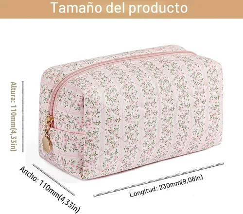 Vista 3 de Bolsa de maquillaje de viaje para mujeres y niñas, bolsa de maquillaje con cremallera, flores florales, organizador de maquillaje, bolsa de tela
