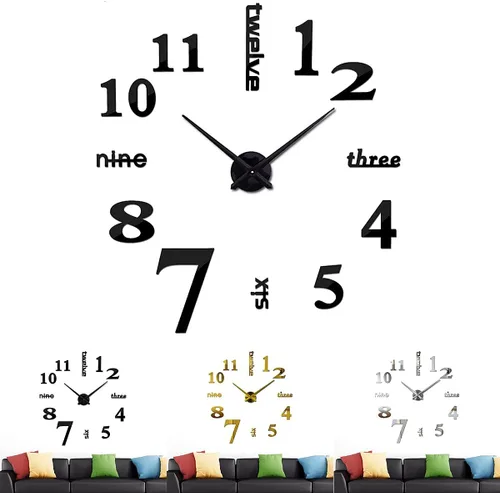 Vista 8 de Relojes de pared grandes 3D DIY para decoración de sala de estar, calcomanías de reloj de pared, sin marco, superficie de espejo, calcomanía
