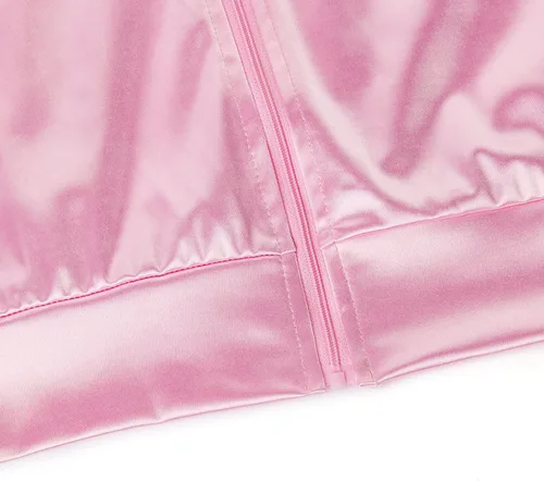 Vista 7 de Chaqueta rosa de los años 50, disfraz de Halloween para mujer, chaqueta de satén, cosplay, accesorios de vestir para adultos, con bufanda