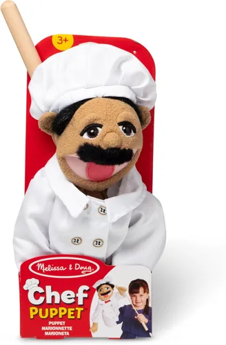 Vista 6 de Melissa & Doug – Marioneta de chef (Al Dente) con varilla de madera desmontable para juego de rol Chef Puppet Pepe
