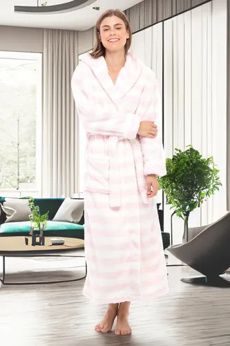 Vista 5 de Alexander Del Rossa - Bata de baño larga de cálido y suave vellón, con capucha, para mujer, para el invierno