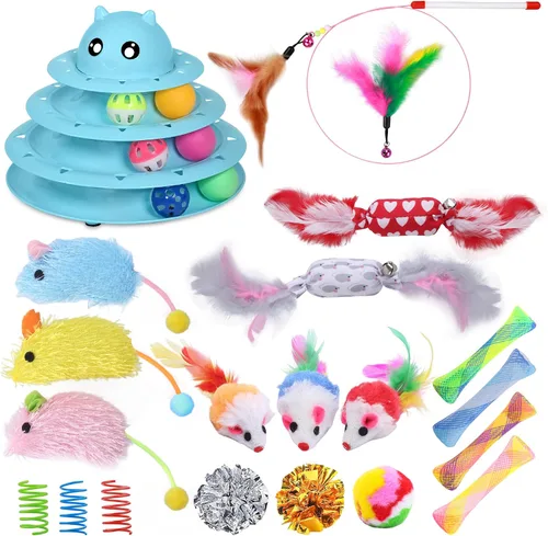 Vista 16 de UPSKY Juguete Rodillo para Gatos Tornamesa de 3 Niveles Juguete para Gatos con Pelotas con Seis Pelotas Coloridas Juguetes Interactivos para Gatitos