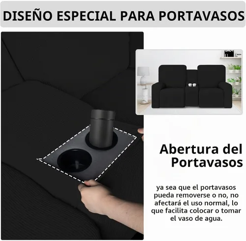 Vista 6 de Easy-Going 1 pieza sofá biplaza reclinable con funda de consola central Negro