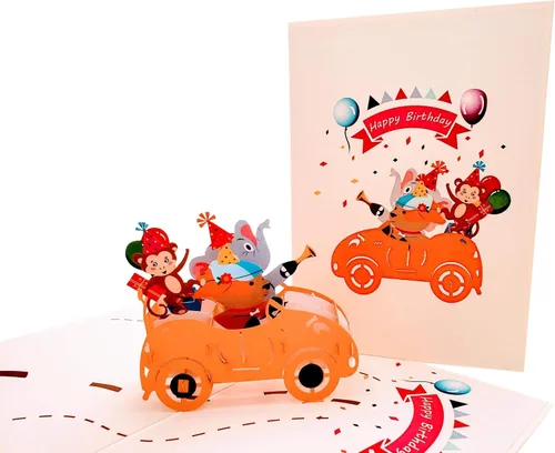 Vista 2 de iGifts And Cards Tarjeta emergente de fiesta de cumpleaños de la selva de 5 x 7 pulgadas – Divertido saludo 3D de celebración de animales
