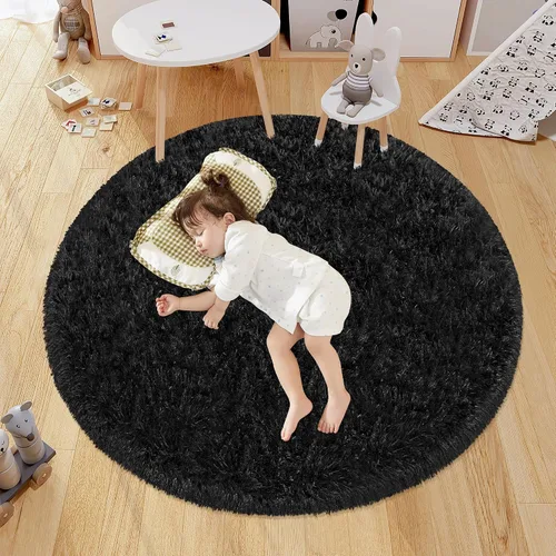 Vista 35 de Alfombra circular pequeña para dormitorio, 2 x 2 pies, color azul, para decoración de habitación de niños, redonda esponjosa para guardería