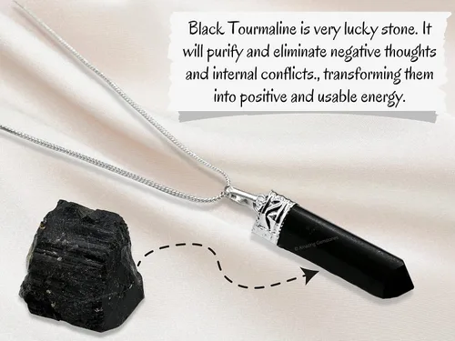Vista 2 de Collar con colgante de cristal de turmalina negra con cordón ajustable, cristales curativos naturales y piedras para hombres, mujeres y niños